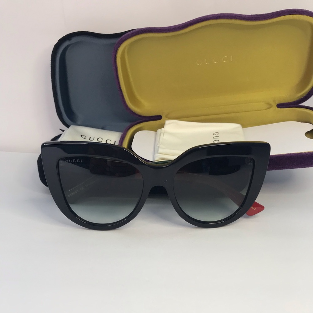 💯- New Authentic GUCCI  Cat Eye Sunglasses GG0164S Black - Picture 11 of 11